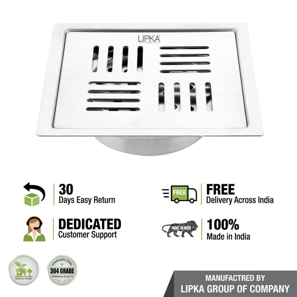 Pink Exclusive Square Flat Cut Floor Drain (6 x 6 Inches) with Cockroach Trap - LIPKA - Lipka Home