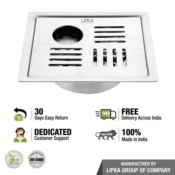 Pink Exclusive Square Flat Cut Floor Drain (6 x 6 Inches) with Hole and Cockroach Trap - LIPKA - Lipka Home