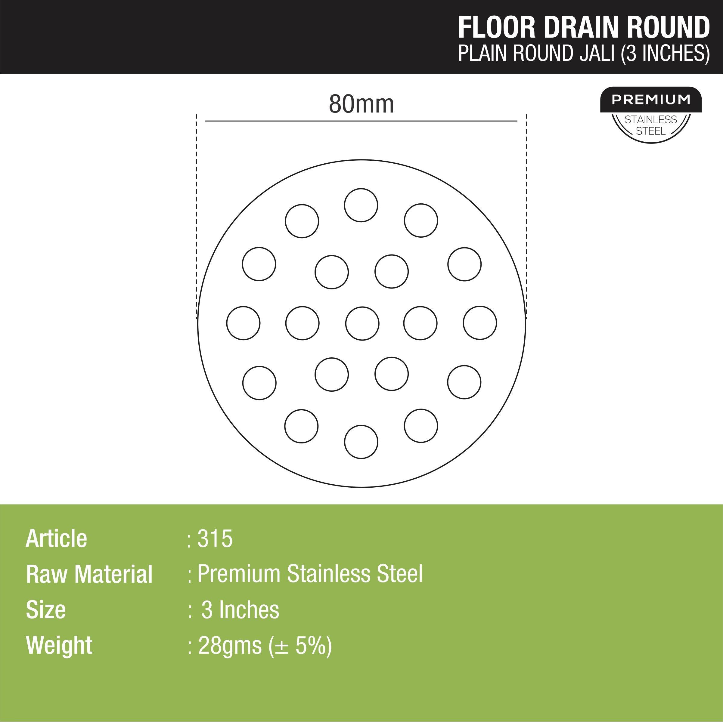 Plain Round Jali Floor Drain (3 inches) dimensions and sizes