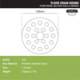 Plain Round Jali Floor Drain with Hole (4 inches) dimensions and sizes