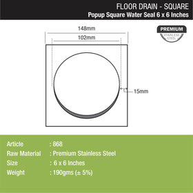 Pop-up Square Floor Drain with Water Seal (6 x 6 Inches) - LIPKA - Lipka Home