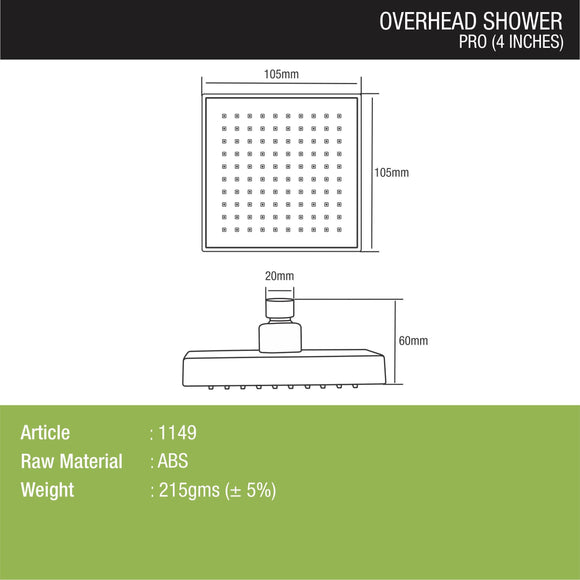 Pro Overhead Shower (4 x 4 Inches) - LIPKA - Lipka Home