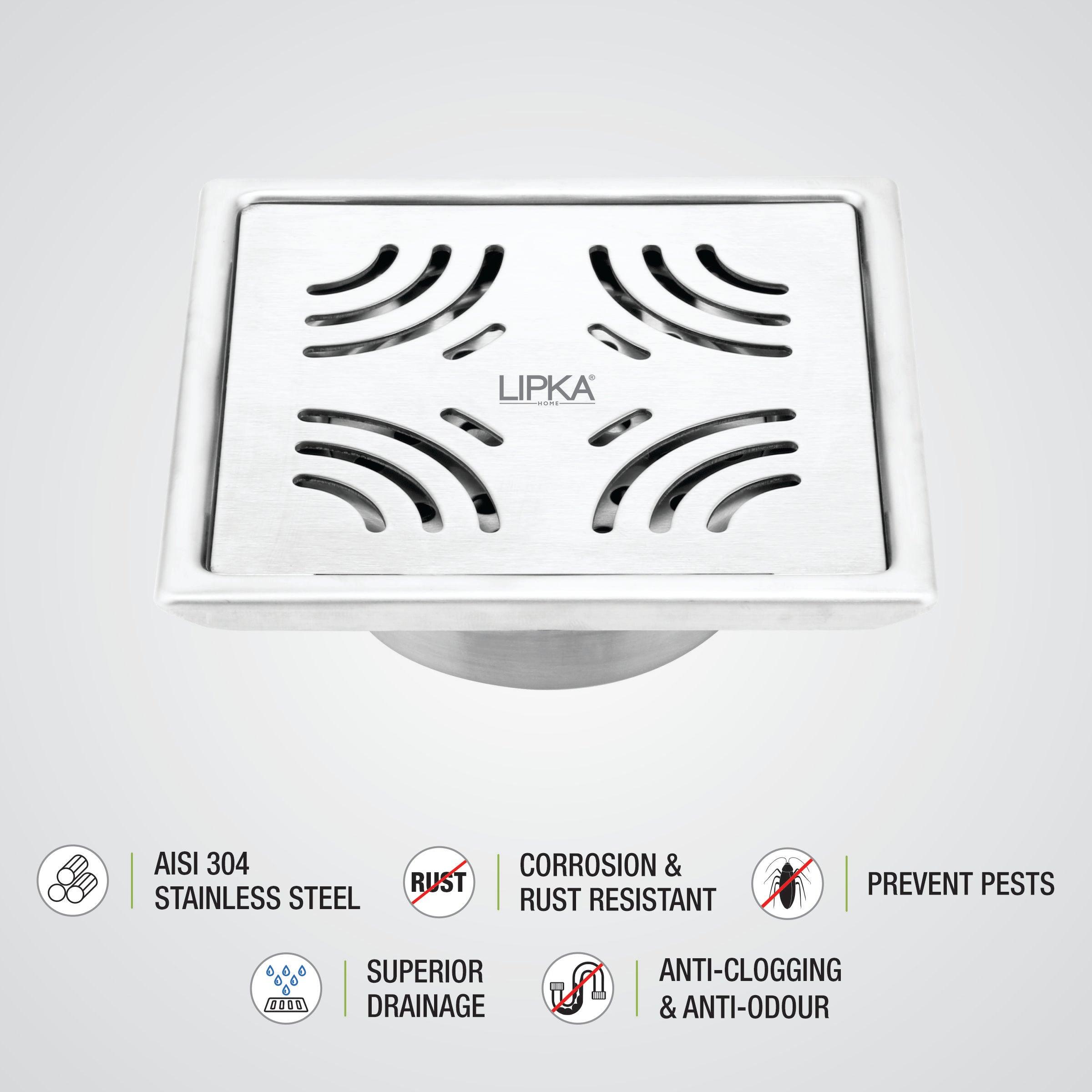 Purple Exclusive Square Floor Drain (6 x 6 Inches) with Cockroach Trap features
