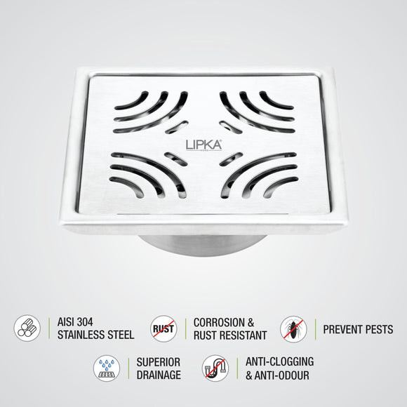 Purple Exclusive Square Floor Drain (6 x 6 Inches) with Cockroach Trap - LIPKA - Lipka Home