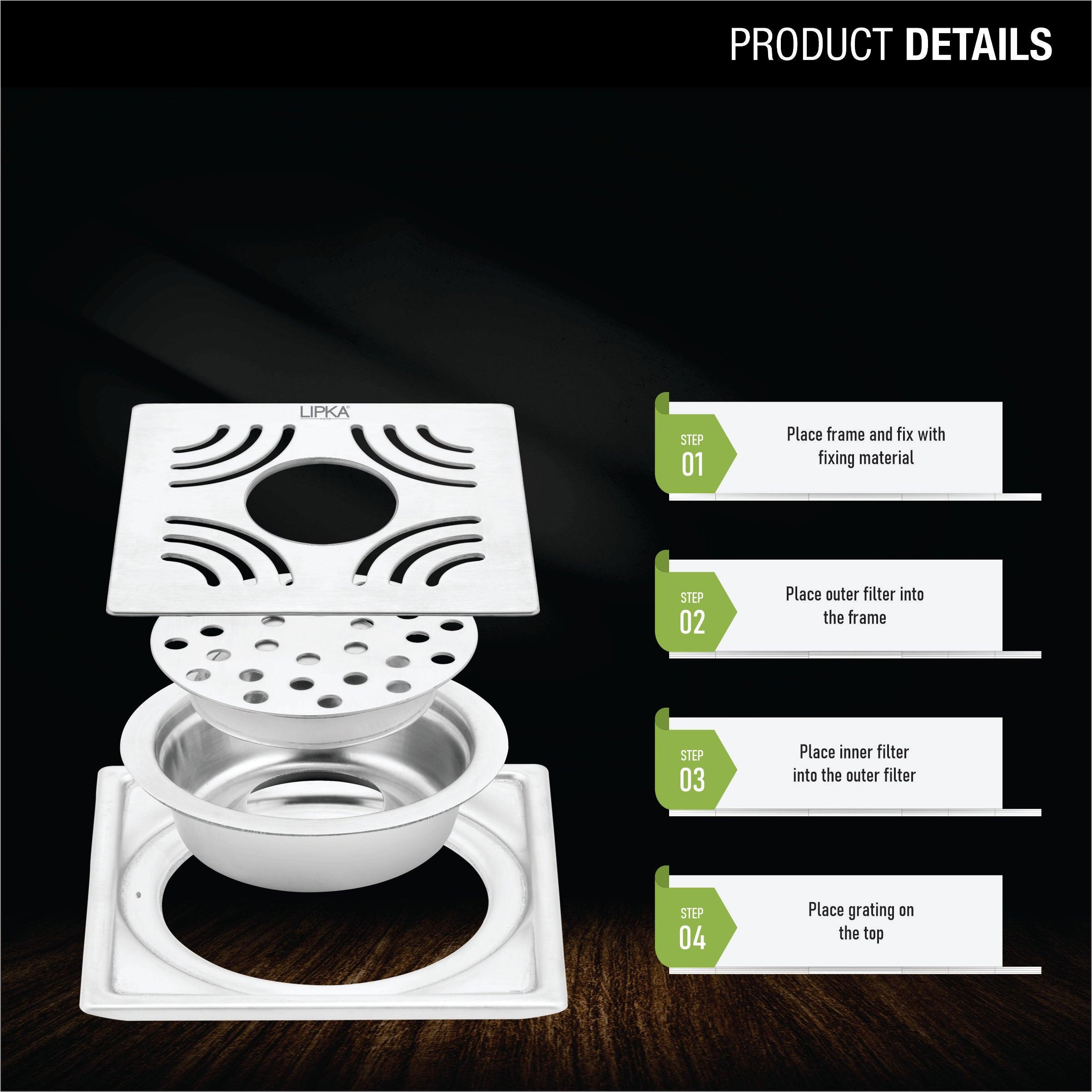 Purple Exclusive Square Floor Drain (6 x 6 Inches) with Hole & Cockroach Trap product details
