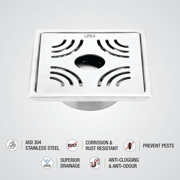 Purple Exclusive Square Floor Drain (6 x 6 Inches) with Hole & Cockroach Trap - LIPKA - Lipka Home