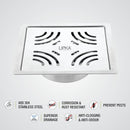 Purple Exclusive Square Flat Cut Floor Drain (5 x 5 Inches) with Cockroach Trap - LIPKA - Lipka Home