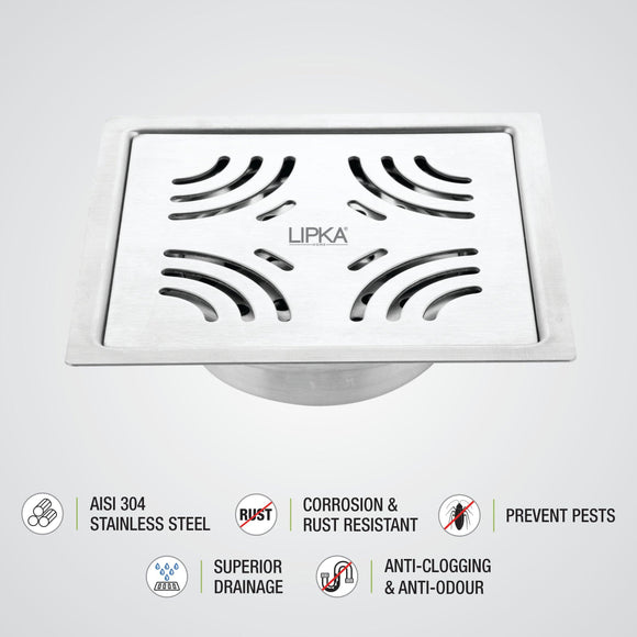 Purple Exclusive Square Flat Cut Floor Drain (5 x 5 Inches) with Cockroach Trap - LIPKA - Lipka Home