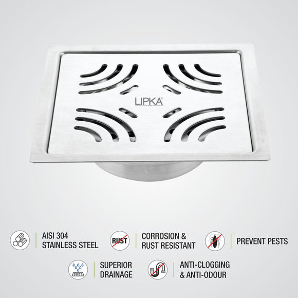 Purple Exclusive Square Flat Cut Floor Drain (6 x 6 Inches) with Cockroach Trap - LIPKA - Lipka Home