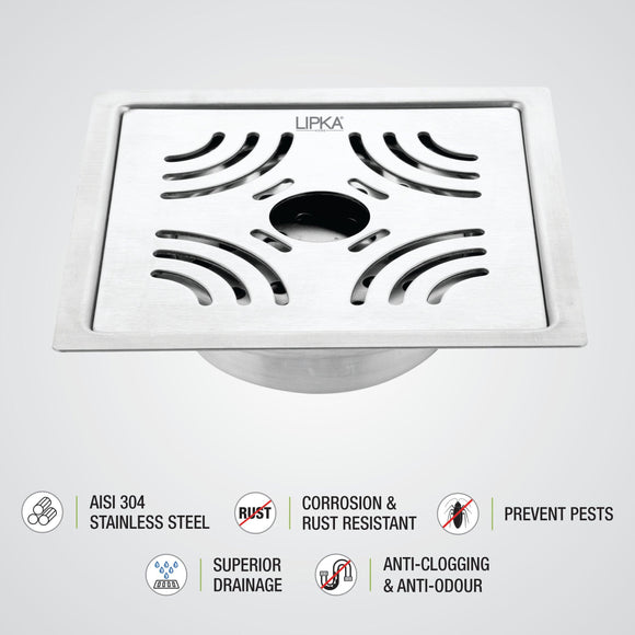 Purple Exclusive Square Flat Cut Floor Drain (6 x 6 Inches) with Hole and Cockroach Trap - LIPKA - Lipka Home