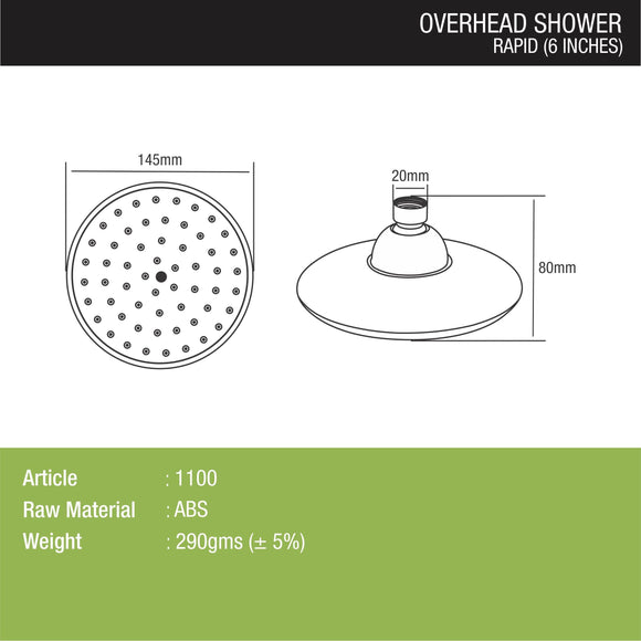 Rapid Overhead Shower (6 Inches) - LIPKA - Lipka Home