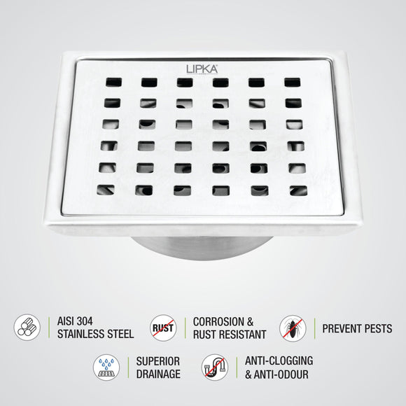 Red Exclusive Square Floor Drain (5 x 5 Inches) with Cockroach Trap - LIPKA - Lipka Home