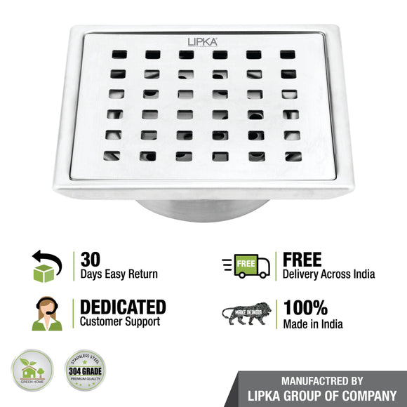 Red Exclusive Square Floor Drain (5 x 5 Inches) with Cockroach Trap - LIPKA - Lipka Home