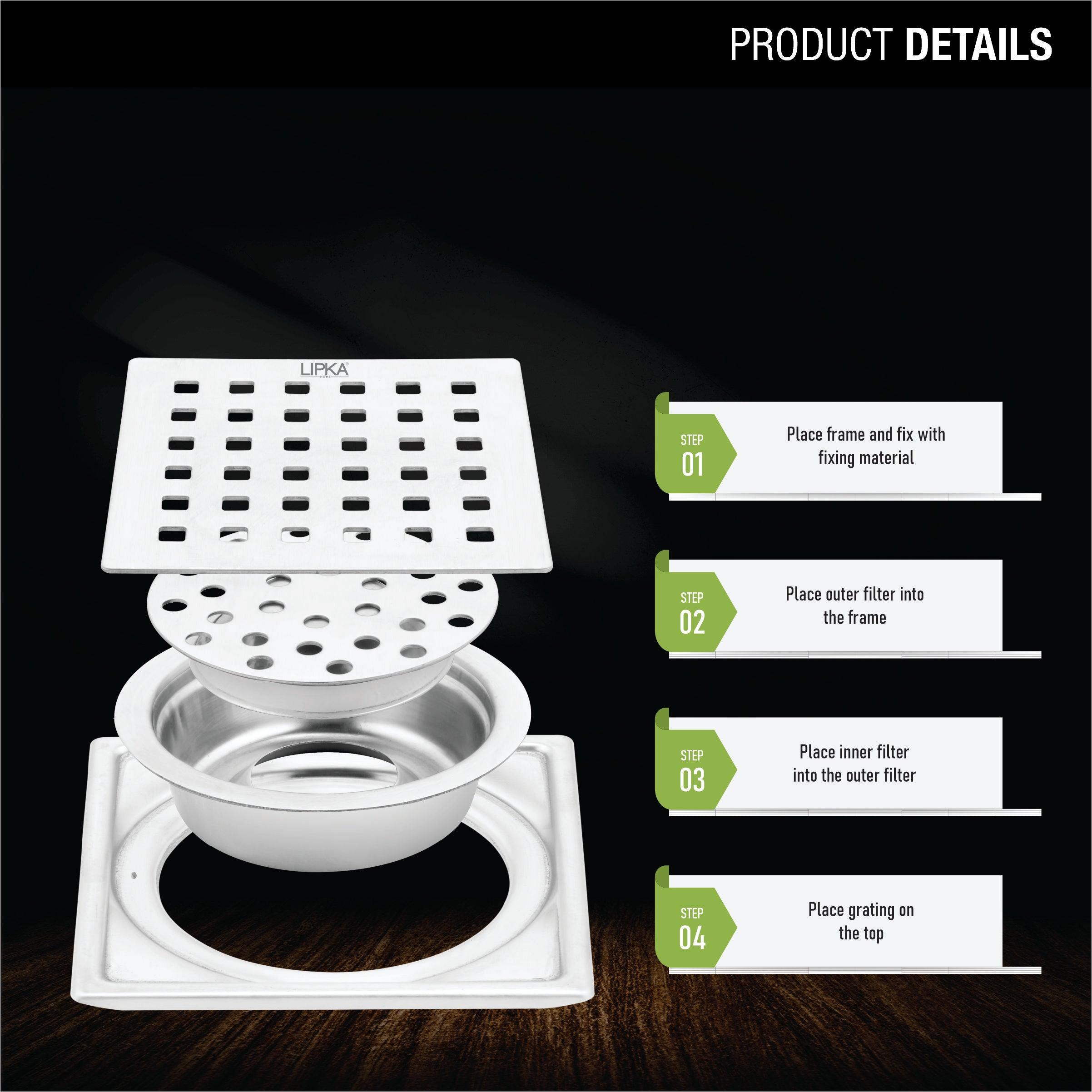 Red Exclusive Square Floor Drain (6 x 6 Inches) with Cockroach Trap product details