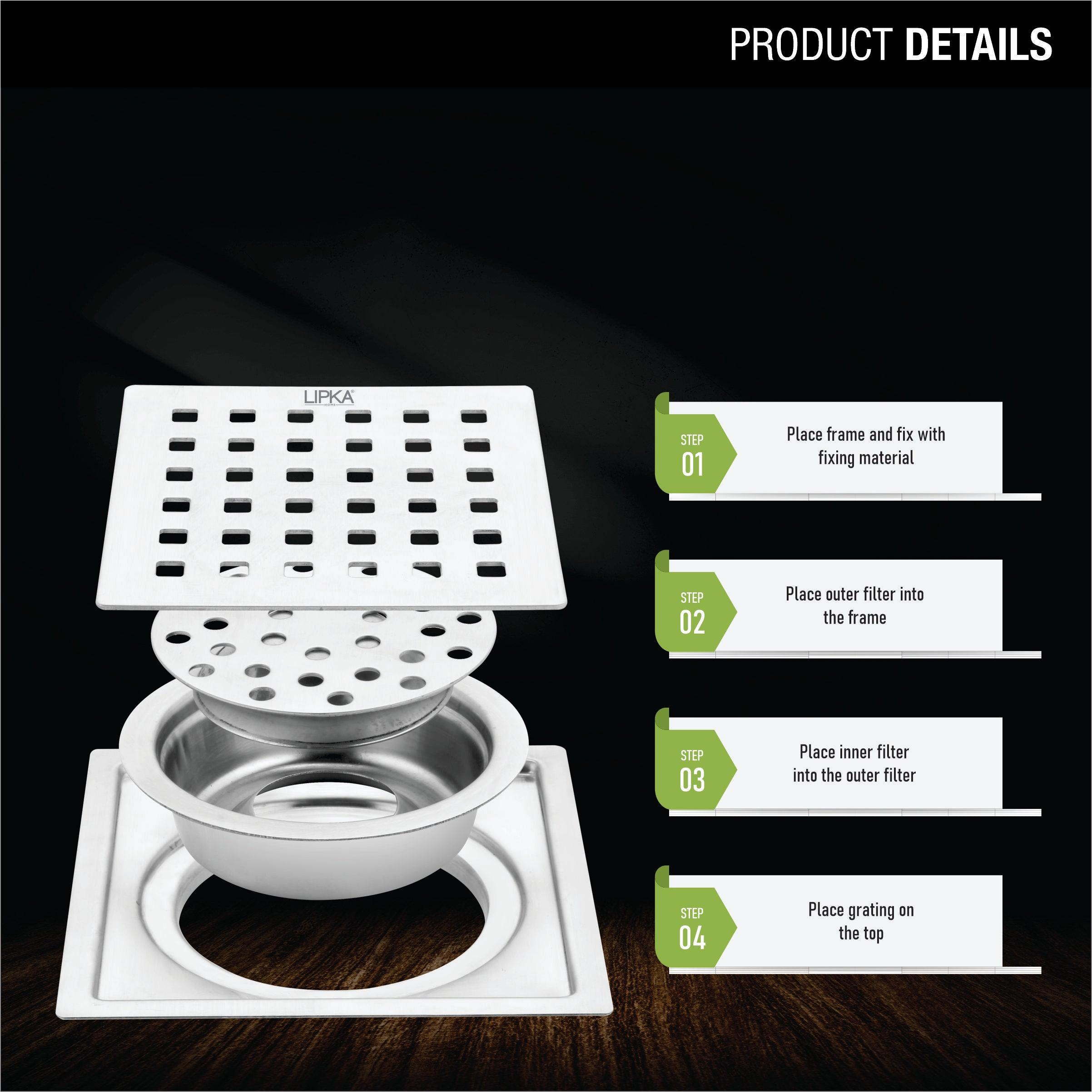 Red Exclusive Square Flat Cut Floor Drain (5 x 5 Inches) with Cockroach Trap product details