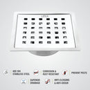Red Exclusive Square Flat Cut Floor Drain (5 x 5 Inches) with Cockroach Trap - LIPKA - Lipka Home