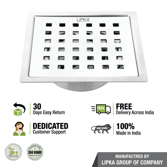 Red Exclusive Square Flat Cut Floor Drain (5 x 5 Inches) with Cockroach Trap - LIPKA - Lipka Home