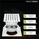 Red Exclusive Square Flat Cut Floor Drain (6 x 6 Inches) with Cockroach Trap - LIPKA - Lipka Home