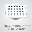 Red Exclusive Square Flat Cut Floor Drain (6 x 6 Inches) with Cockroach Trap - LIPKA - Lipka Home