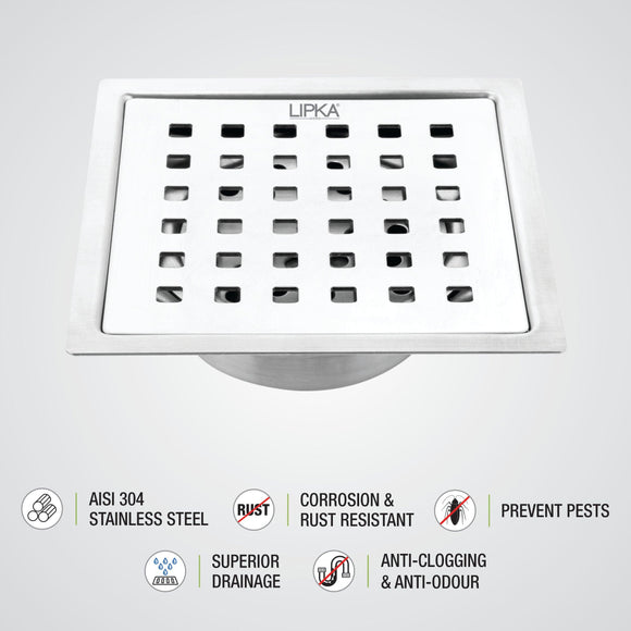 Red Exclusive Square Flat Cut Floor Drain (6 x 6 Inches) with Cockroach Trap - LIPKA - Lipka Home