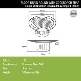 Golden Classic Jali Round Floor Drain (4 Inches) with Hinge and Cockroach Trap - LIPKA - Lipka Home