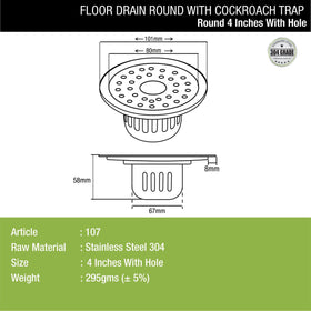 Round Floor Drain (4 inches) with Cockroach Trap & Hole - LIPKA - Lipka Home