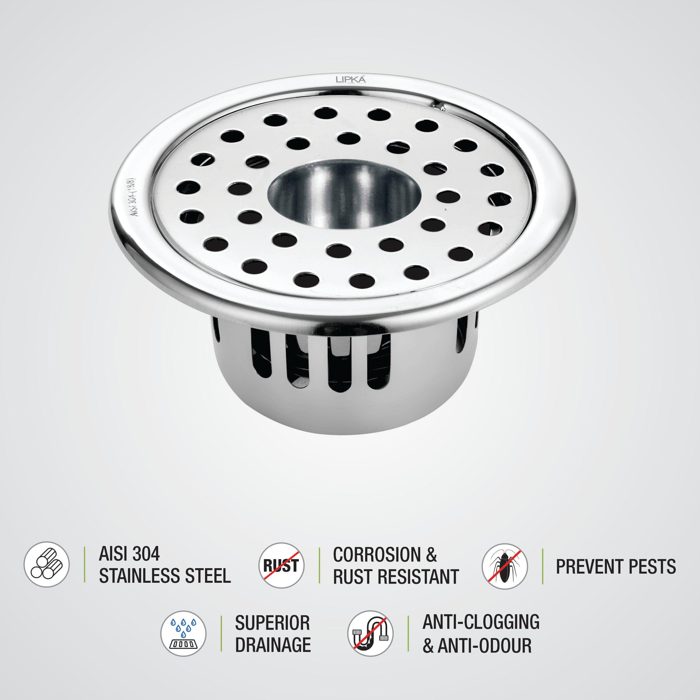 Round Floor Drain (4 inches) with Cockroach Trap & Hole features