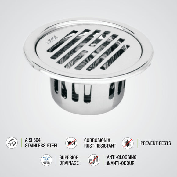 Golden Classic Jali Round Floor Drain (4 Inches) with Cockroach Trap - Lipka Home