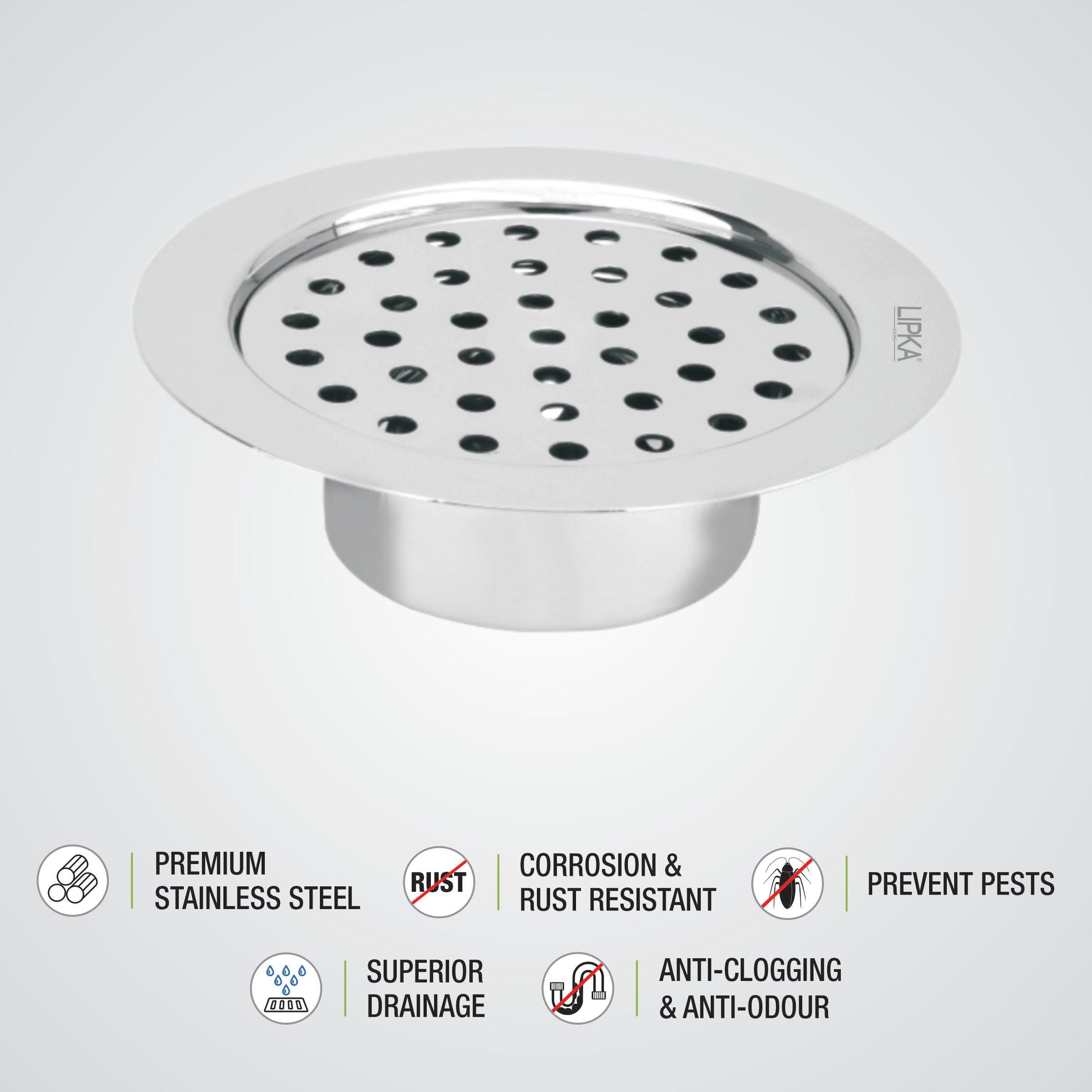 Super Sleek Round Flat Cut Floor Drain (5 Inches) with Cockroach Trap - LIPKA - Lipka Home