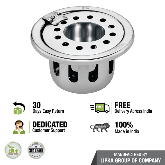 Round Floor Drain (5 Inches) with Hinge, Hole and Cockroach Trap - LIPKA - Lipka Home