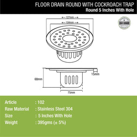 Round Floor Drain (5 inches) with Cockroach Trap & Hole - LIPKA - Lipka Home