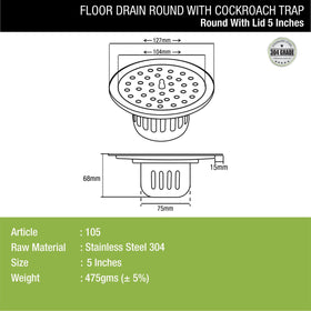 Round Floor Drain (5 inches) with Cockroach Trap & Lid - LIPKA - Lipka Home