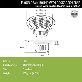 Golden Classic Jali Round Floor Drain (5 Inches) with Cockroach Trap - Lipka Home