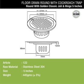 Golden Classic Jali Round Floor Drain (5 Inches) with Hinge and Cockroach Trap - LIPKA - Lipka Home