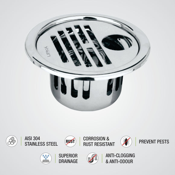 Golden Classic Jali Round Floor Drain (5 Inches) with Cockroach Trap and Hole - Lipka Home