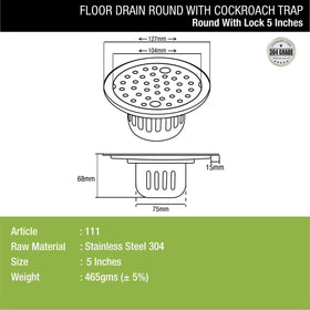 Round Floor Drain (5 inches) with Cockroach Trap & Lock - LIPKA - Lipka Home