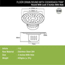 Round Floor Drain (5 inches) with Cockroach Trap, Lock & Hole - LIPKA - Lipka Home