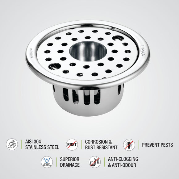 Round Floor Drain (5 inches) with Cockroach Trap, Lock & Hole - LIPKA - Lipka Home