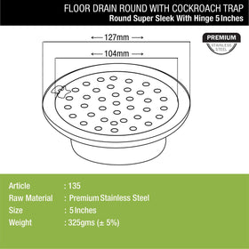 Super Sleek Round Floor Drain (5 inches) with Hinge and Cockroach Trap - LIPKA - Lipka Home
