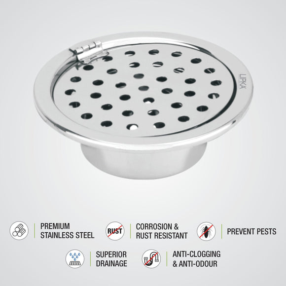 Super Sleek Round Floor Drain (5 inches) with Hinge and Cockroach Trap - LIPKA - Lipka Home
