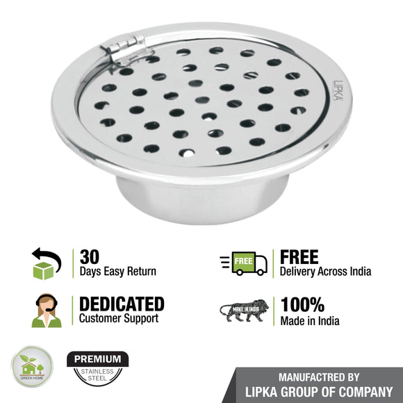 Super Sleek Round Floor Drain (5 inches) with Hinge and Cockroach Trap - LIPKA - Lipka Home