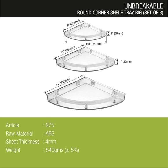 Round Large ABS Corner Shelf Tray (Set of 3) - LIPKA - Lipka Home