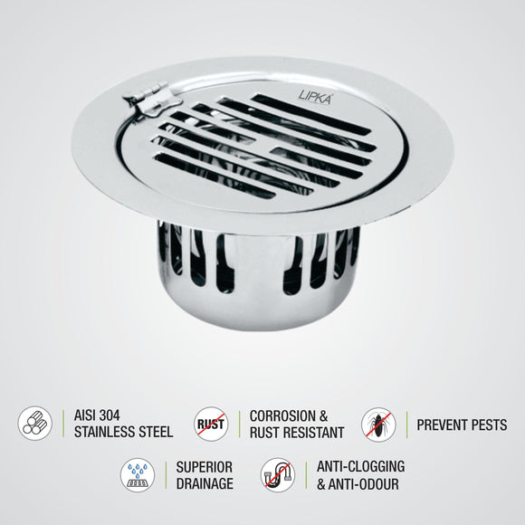 Golden Classic Jali Round Flat Cut Floor Drain (5 Inches) with Hinge and Cockroach Trap - LIPKA - Lipka Home