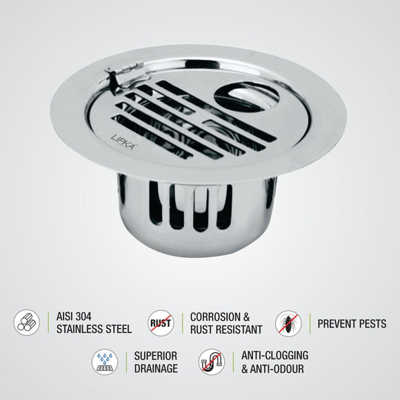 Golden Classic Jali Round Flat Cut Floor Drain (5 Inches) with Hinge, Hole and Cockroach Trap - LIPKA - Lipka Home