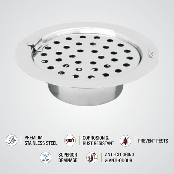 Super Sleek Round Flat Cut Floor Drain (5 Inches) with Hinge and Cockroach Trap - LIPKA - Lipka Home