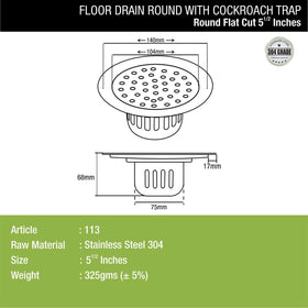Round Flat Cut Floor Drain (5.5 inches) with Cockroach Trap - LIPKA - Lipka Home