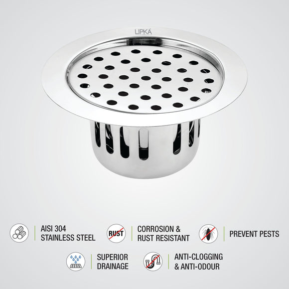 Round Flat Cut Floor Drain (5.5 inches) with Cockroach Trap - LIPKA - Lipka Home