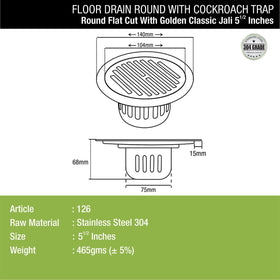 Golden Classic Jali Round Flat Cut Floor Drain (5.5 inches) with Cockroach Trap - LIPKA - Lipka Home