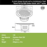 Golden Classic Jali Round Flat Cut Floor Drain (5.5 inches) with Cockroach Trap dimensions and sizes