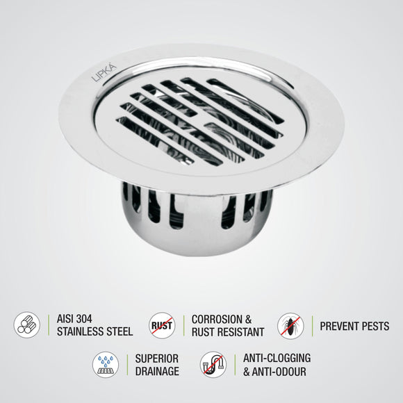 Golden Classic Jali Round Flat Cut Floor Drain (5.5 inches) with Cockroach Trap - LIPKA - Lipka Home